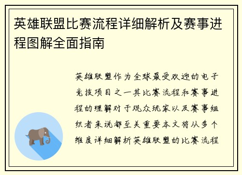 英雄联盟比赛流程详细解析及赛事进程图解全面指南